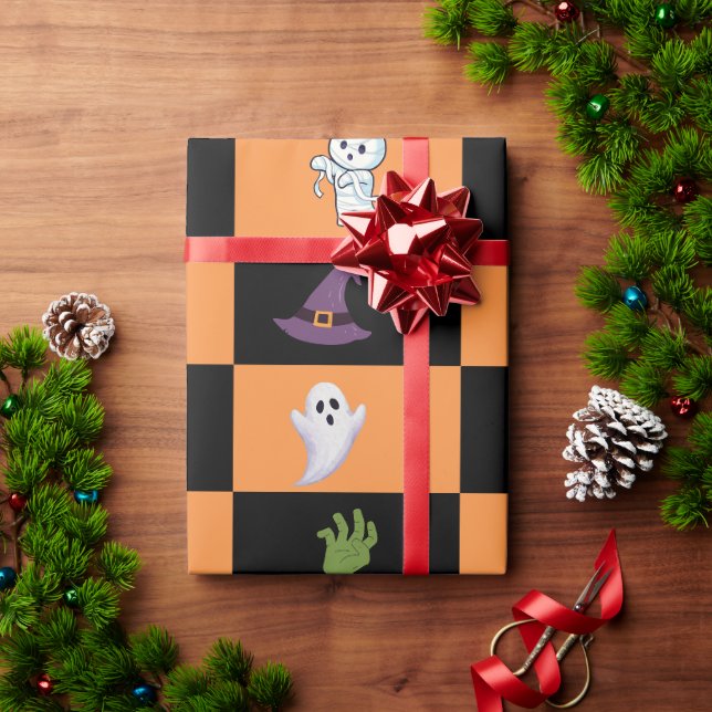 Papier Cadeau Modèle de personnages d'Halloween mignons (Cadeau de vacances)