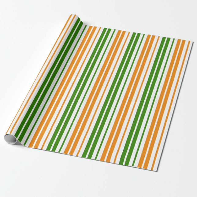 Papier Cadeau Modèle de rayures verticales orange vert blanc (Déroulé)