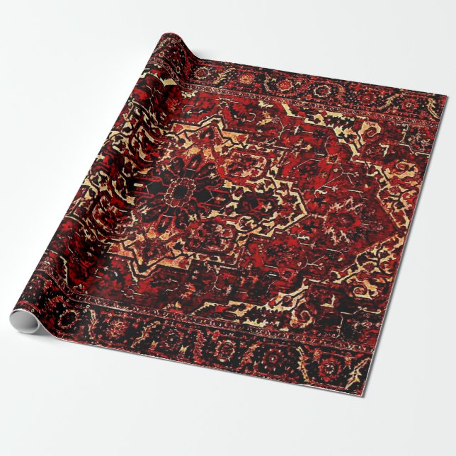 Papier Cadeau Modèle de tapis oriental en rouge foncé (Déroulé)