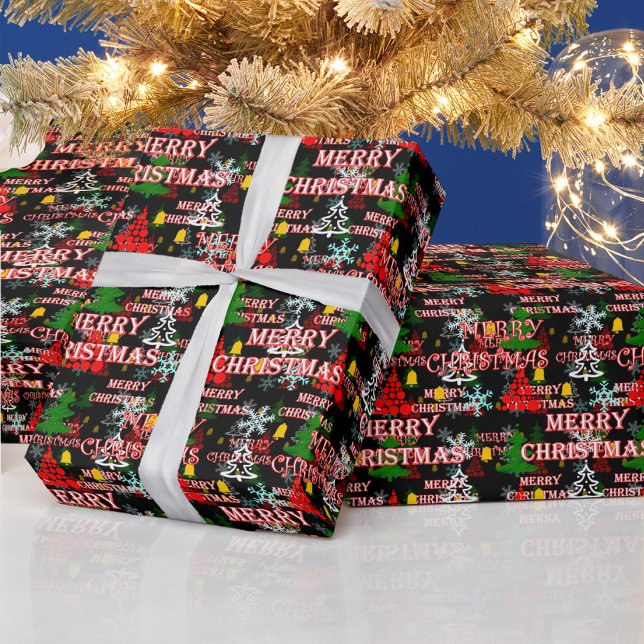 Papier Cadeau Modèle de texte décoratif Joyeux Noël  (Créateur téléchargé)