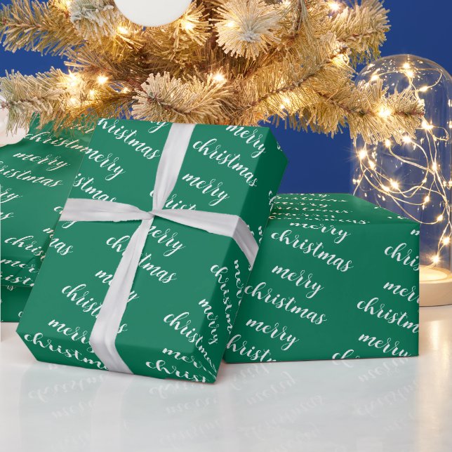 Papier Cadeau Modèle de texte Joyeux Noël vert de pin cadeau (Vacances)