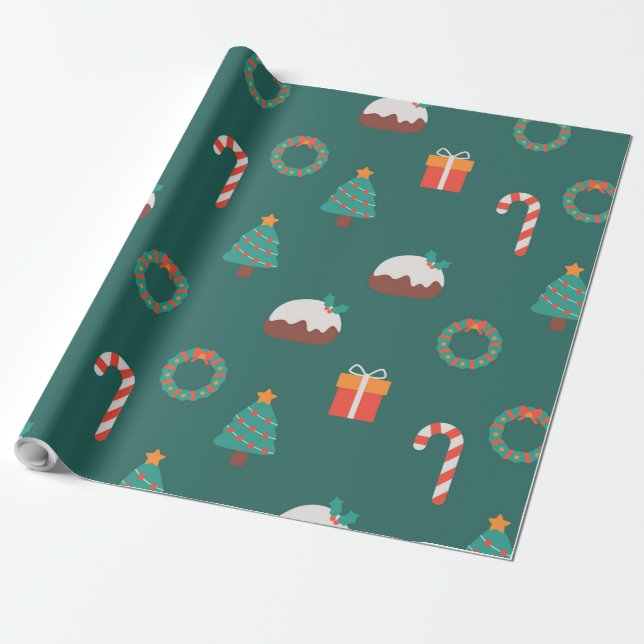 Papier Cadeau Modèle d'icônes de Noël festives (Déroulé)