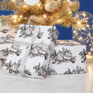 Papier Cadeau Modèle d'ornements de Noël dessinés à la main pour
