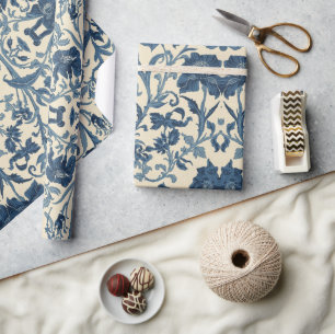 Papier Cadeau Modèle floral bleu iris de William Morris vintage