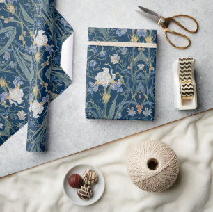 Papier Cadeau Modèle floral bleu iris de William Morris vintage