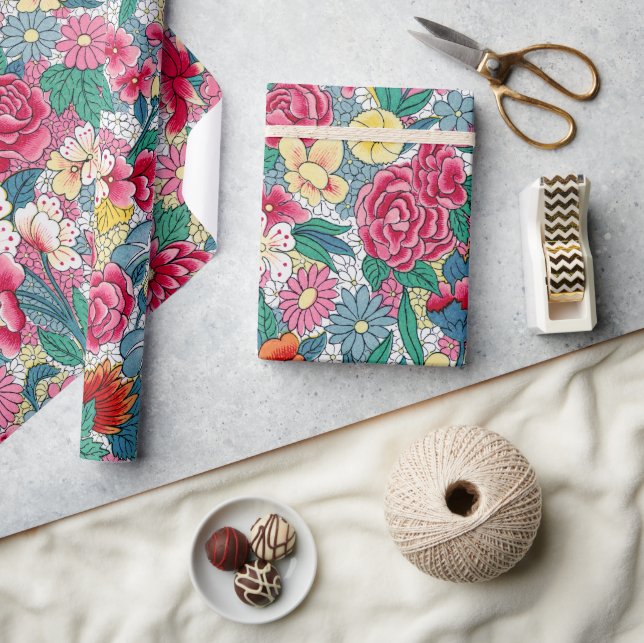 Papier Cadeau Modèle floral chinois coloré (Artisanat)