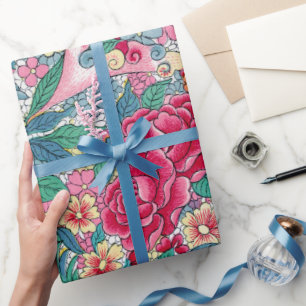 Papier Cadeau Modèle floral chinois coloré