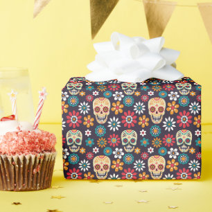 Papier Cadeau Modèle floral crâne rouge