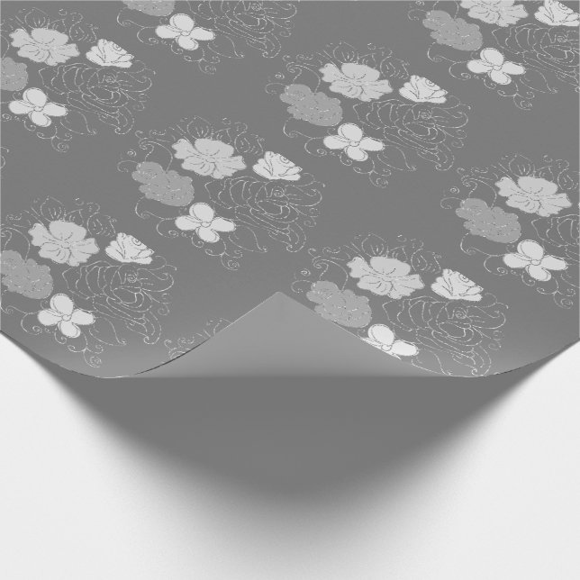 Papier Cadeau Modèle floral gris et blanc moderne (Coin)