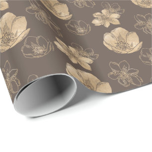 Papier Cadeau Modèle floral moderne Elegant Gold Foil