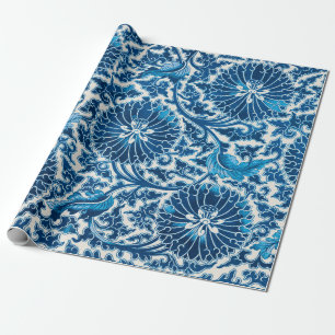 Papier Cadeau Modèle Floral Ornemental Bleu vintage