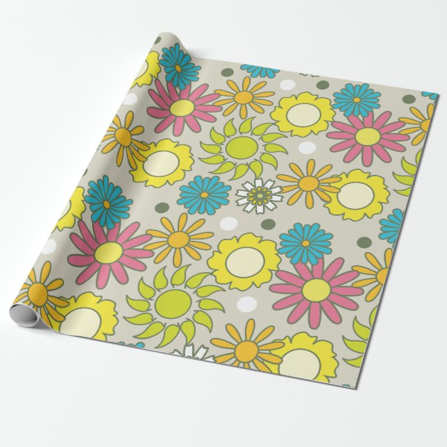 Papier Cadeau Modèle floral rétro (Déroulé)