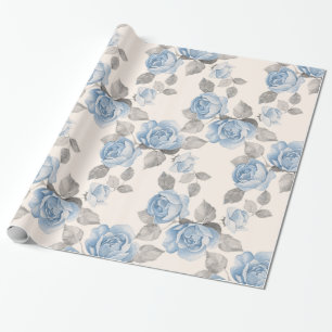 Papier Cadeau Modèle floral. rose bleu vintage
