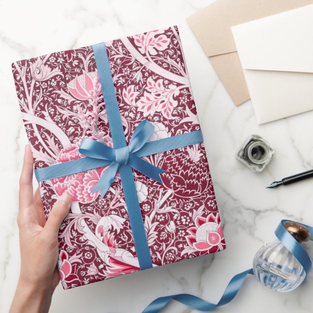 Papier Cadeau Modèle floral rose or William Morris (Cadeaux)