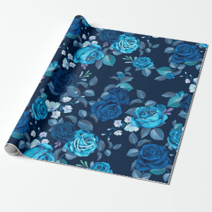 Papier Cadeau Modèle floral roses bleus Vintages