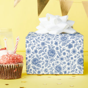 Papier Cadeau Modèle Floral Royal Bleu Rose