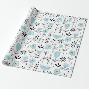Papier Cadeau Modèle floral scandinave bleu