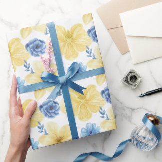 Papier Cadeau Modèle floral ukrainien bleu/jaune. Ukraine