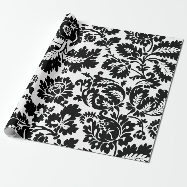Papier Cadeau Modèle floral vénitien noir et blanc de William Mo (Déroulé)