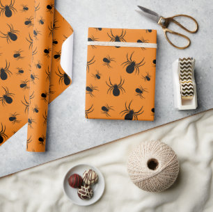 Papier Cadeau Modèle Halloween araignées Noir et Orange