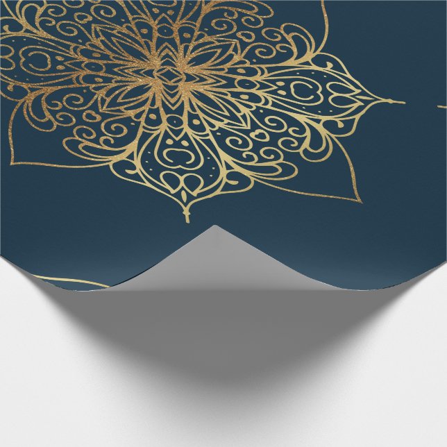 Papier Cadeau Modèle Mandala Damask Or (Coin)