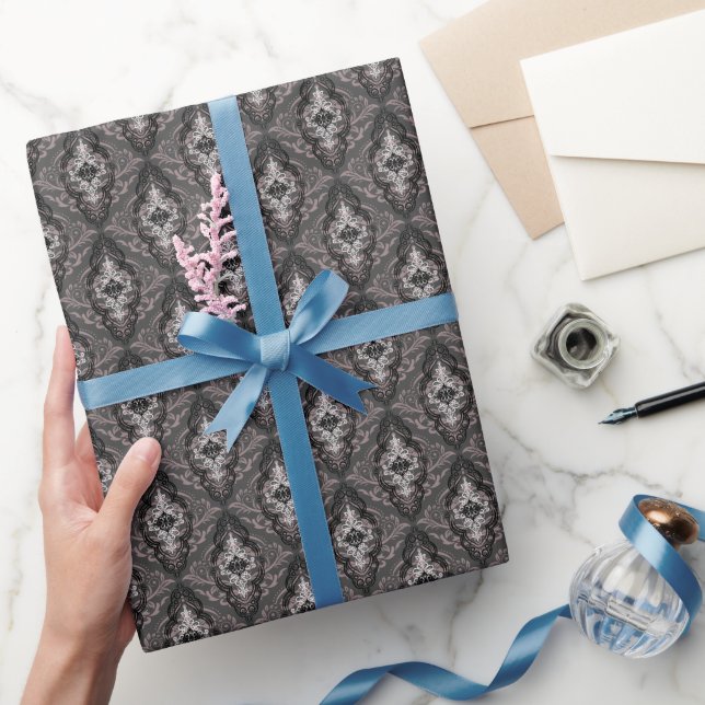 Papier Cadeau Modèle moderne élégant noir et blanc Damas (Cadeaux)