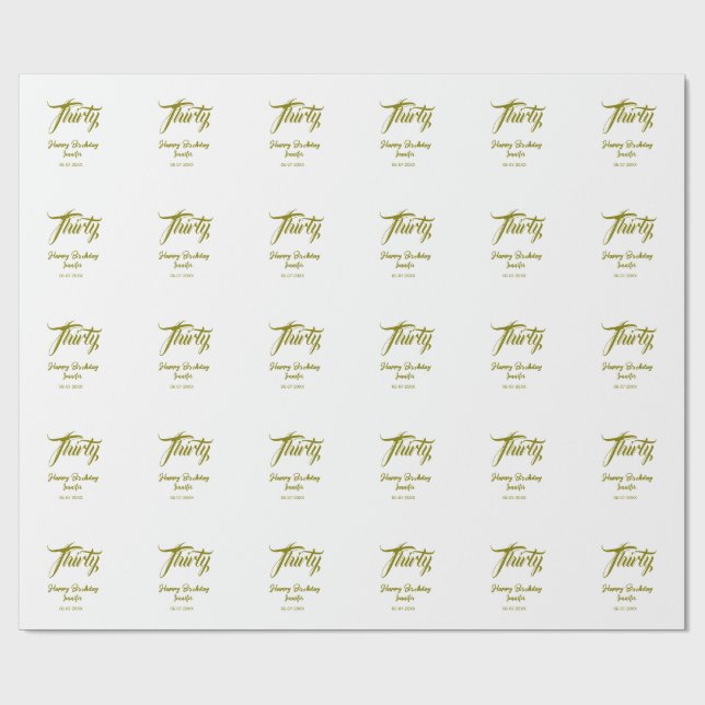 Papier Cadeau modèle or 30e anniversaire ajouter nom date année  (Plat)