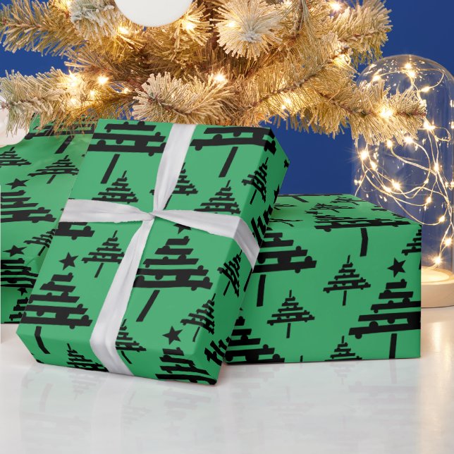 Papier Cadeau Modèle simple d'arbre de Noël noir vert vacances (Vacances)
