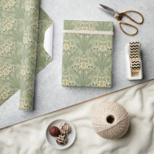 Papier Cadeau Modèle vert sauge fleur de jacinthe de William Mor