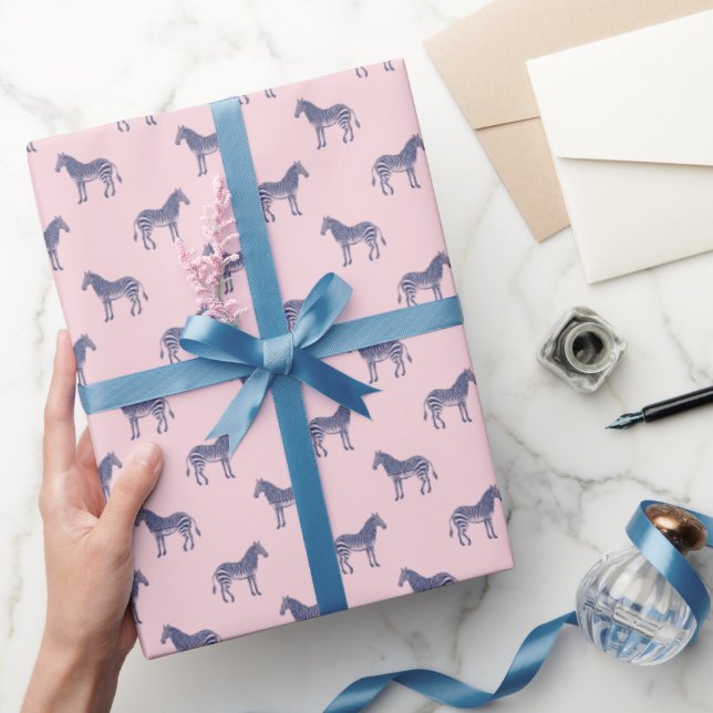 Papier Cadeau Modèle Zèbre mignon en rose et bleu moderne (Cadeaux)