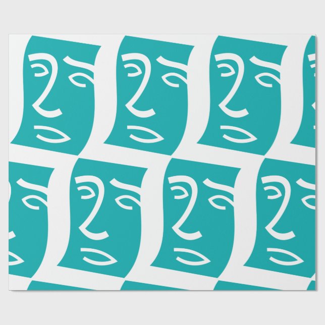 Papier Cadeau Modern Abstract Face Line Art Teal (Plat)