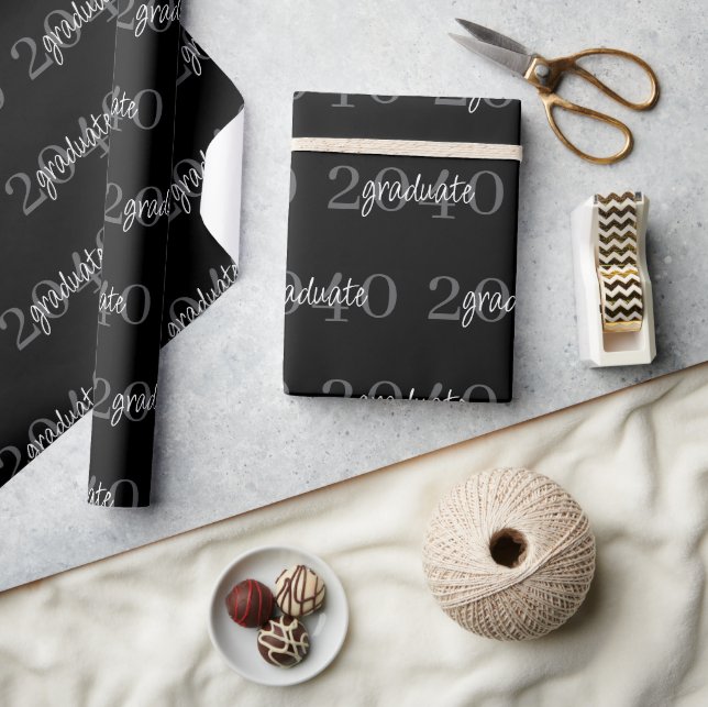Papier Cadeau Modern Black Graduation Year Custom Gift (Artisanat)