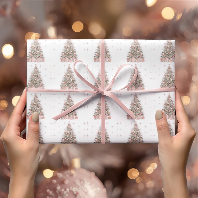 Papier Cadeau Modern Blush Christmas Tree – Personalized Holiday (Créateur téléchargé)