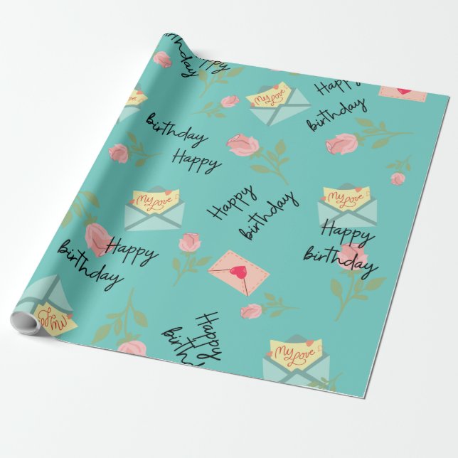 Papier Cadeau Modern Cute blue Joyeux anniversaire (Déroulé)