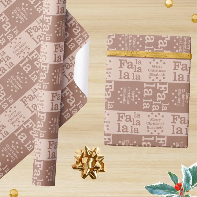 Papier Cadeau Modern Fa La Mocha Simple Christmas Ajouter un nom (Create your own personalized Christmas wrapping paper in organic earthy colors of brown and tan)