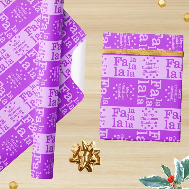 Papier Cadeau Modern Fa La Purple Simple Christmas Ajouter un no (A bold graphic holiday design and unexpected purple makes this Christmas wrapping paper fun)