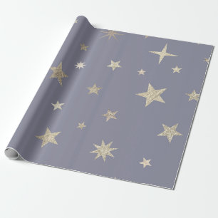 Papier Cadeau Modern Festive Gray Gold Star Roll