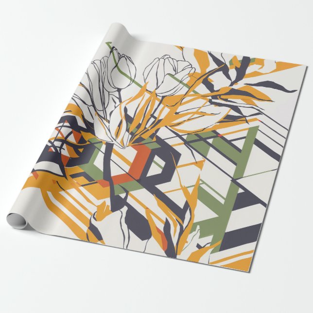 Papier Cadeau Modern Geometric Tulip Line Art Pattern (2) (Déroulé)