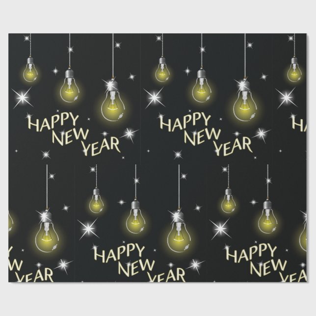 Papier Cadeau Modern Glowing Light Bulbs Happy New Year (Plat)
