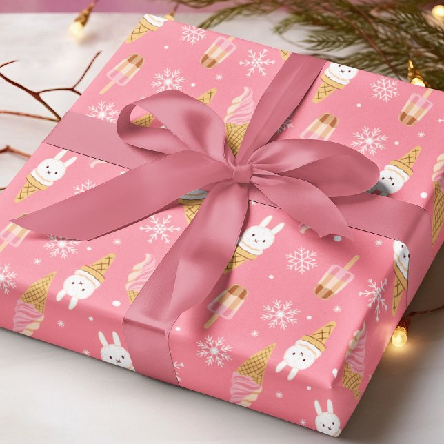 Papier Cadeau Modern Ice Cream Pink Winter Christmas Pattern (Créateur téléchargé)