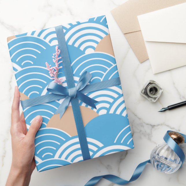 Papier Cadeau Modern Japanese Seigaiha Waves & Rising Sun (Cadeaux)