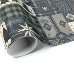 Papier Cadeau Modern Masculine Christmas Wrapping Paper<br><div class="desc">This seamless Christmas wrapping paper is designed for men, featuring bold geometric patterns, plaid elements, festive trees, and stars. The design is flat, 2D, and fully tileable, making it perfect for printing without visible seams. The sophisticated color palette includes deep navy blue, forest green, charcoal gray, and touches of metallic...</div>