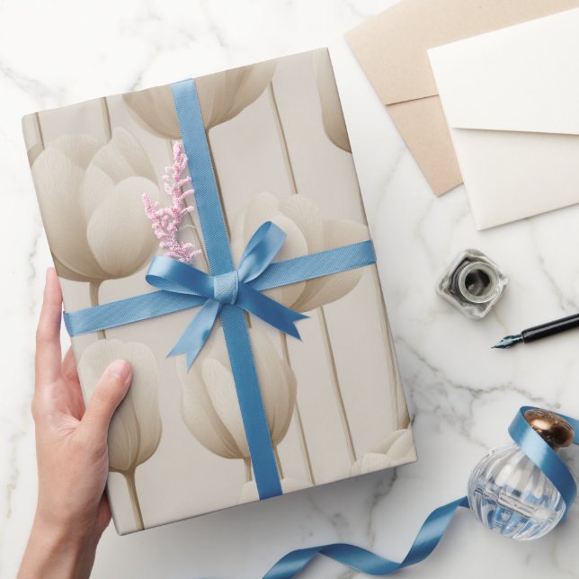 Papier Cadeau Modern Neutral Tulip Ivory Floral Pattern (Cadeaux)