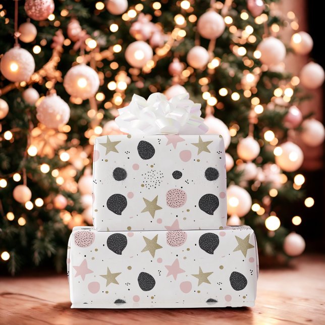 Papier Cadeau Modern Pink Gold Abstract Christmas Wrapping Paper (Créateur téléchargé)