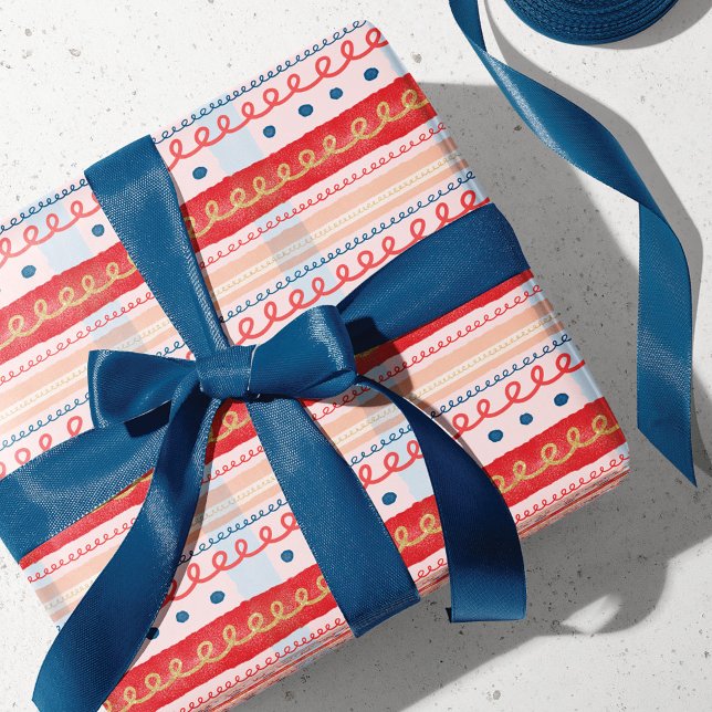 Papier Cadeau Modern Pink Watercolor Candy Cane Stripe Plaid (Créateur téléchargé)