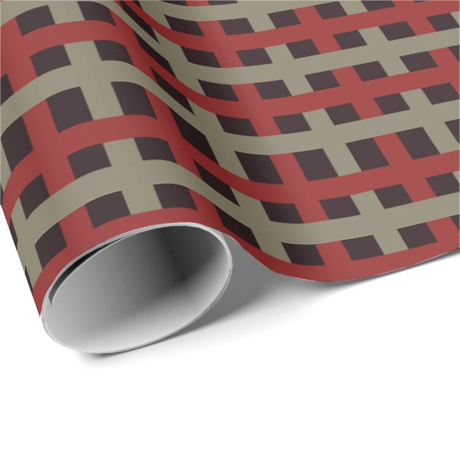 Papier Cadeau Modern Red Sage Black Christmas Plaid (Coin rond)