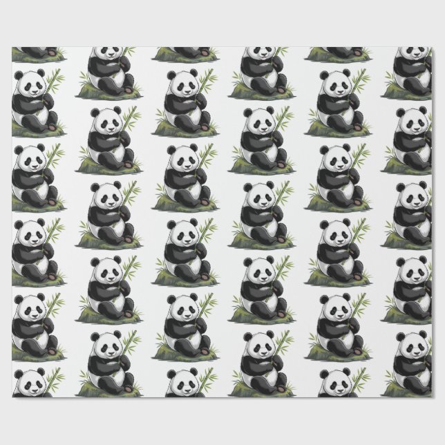Papier Cadeau Modern Trendy Cute Panda Bear With Greenery Bamboo (Plat)