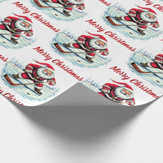 Papier Cadeau Modern Trendy Santa Playing Ice  Hockey      (Coin)