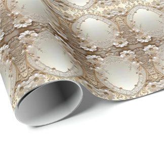 Papier Cadeau Modern White Flowers Pearls Wrapping Paper
