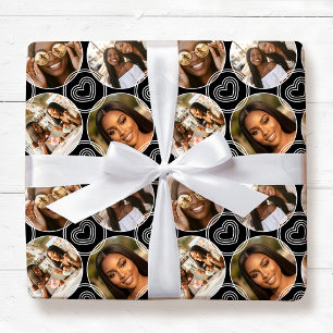 Papier Cadeau Moderne 4 Collage de photos Cercle Motif Cœur Noir